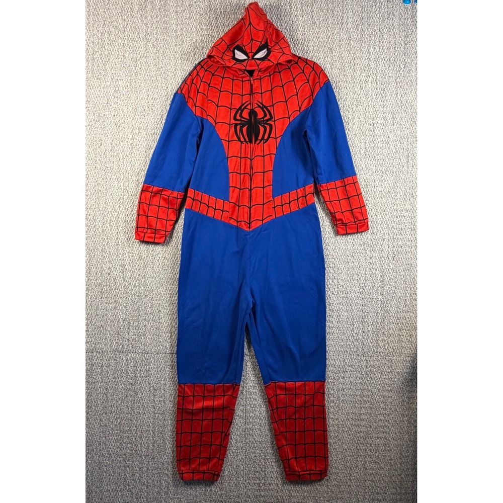 Marvel Spider-Man Hooded Union Suit Mens Small Red Blue Fleece Pajamas Costume